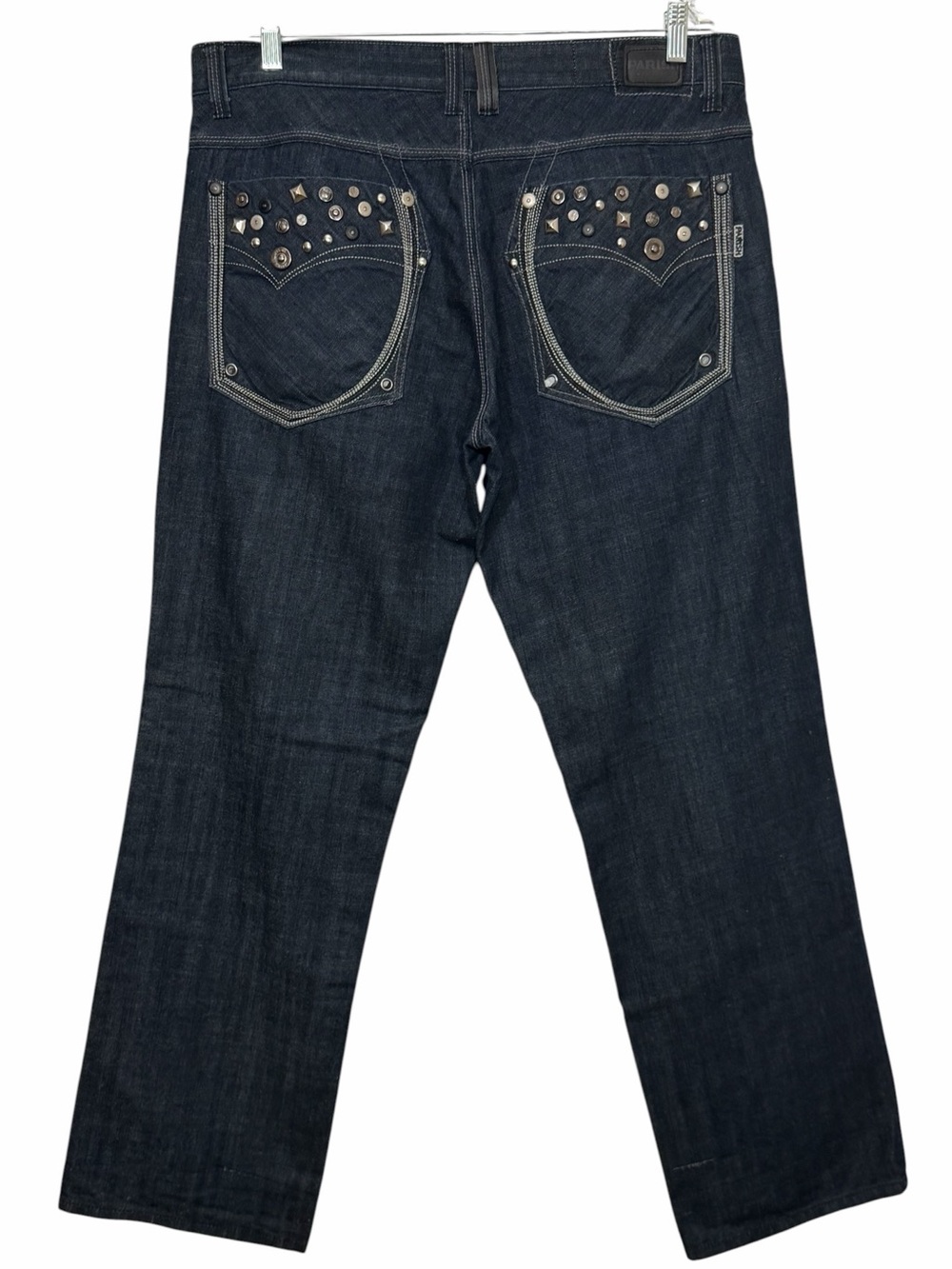Parish Dark Wash Denim Blue Jeans Studded Button Fly Mens 38x32 Y2K Streetwear